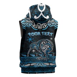 Personalised Ngati Kahungunu Aotearoa Meri Kirihimete Sleeveless Hoodie Maori Kiwi Bird Silver Fern Koru Pattern
