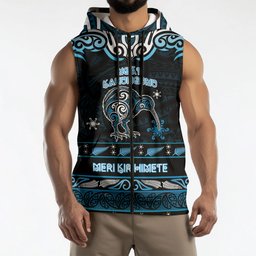 Personalised Ngati Kahungunu Aotearoa Meri Kirihimete Sleeveless Zip Hoodie Maori Kiwi Bird Silver Fern Koru Pattern