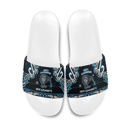 Ngati Kahungunu Aotearoa Meri Kirihimete Slide Sandals Maori Kiwi Bird Silver Fern Koru Pattern