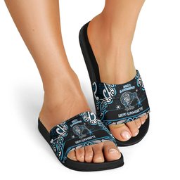 Ngati Kahungunu Aotearoa Meri Kirihimete Slide Sandals Maori Kiwi Bird Silver Fern Koru Pattern