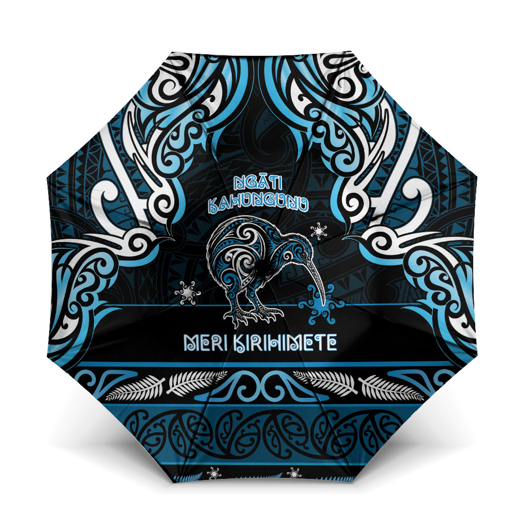 Ngati Kahungunu Aotearoa Meri Kirihimete Umbrella Maori Kiwi Bird Silver Fern Koru Pattern