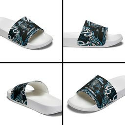 Ngati Kahungunu Aotearoa Meri Kirihimete Slide Sandals Maori Kiwi Bird Silver Fern Koru Pattern
