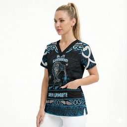 Personalised Ngati Kahungunu Aotearoa Meri Kirihimete Scrub Top Maori Kiwi Bird Silver Fern Koru Pattern