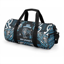 Ngati Kahungunu Aotearoa Meri Kirihimete Duffle Bag Maori Kiwi Bird Silver Fern Koru Pattern