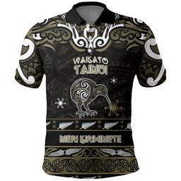 Personalised Waikato Tainui Aotearoa Meri Kirihimete Polo Shirt Maori Kiwi Bird Silver Fern Koru Pattern