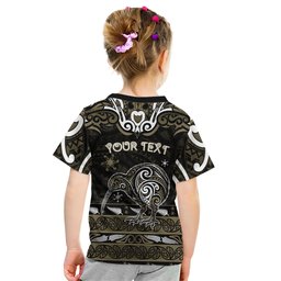 Personalised Waikato Tainui Aotearoa Meri Kirihimete Kid T Shirt Maori Kiwi Bird Silver Fern Koru Pattern