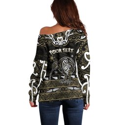 Personalised Waikato Tainui Aotearoa Meri Kirihimete Off Shoulder Sweater Maori Kiwi Bird Silver Fern Koru Pattern