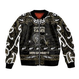 Personalised Waikato Tainui Aotearoa Meri Kirihimete Sleeve Zip Bomber Jacket Maori Kiwi Bird Silver Fern Koru Pattern