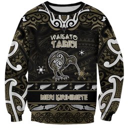 Personalised Waikato Tainui Aotearoa Meri Kirihimete Sweatshirt Maori Kiwi Bird Silver Fern Koru Pattern