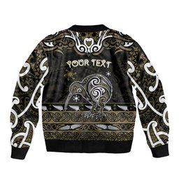 Personalised Waikato Tainui Aotearoa Meri Kirihimete Sleeve Zip Bomber Jacket Maori Kiwi Bird Silver Fern Koru Pattern