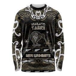 Personalised Waikato Tainui Aotearoa Meri Kirihimete Long Sleeve Shirt Maori Kiwi Bird Silver Fern Koru Pattern