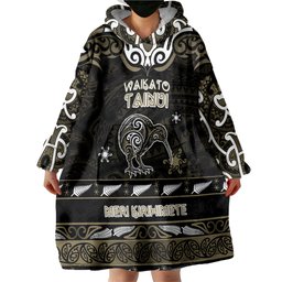 Personalised Waikato Tainui Aotearoa Meri Kirihimete Wearable Blanket Hoodie Maori Kiwi Bird Silver Fern Koru Pattern