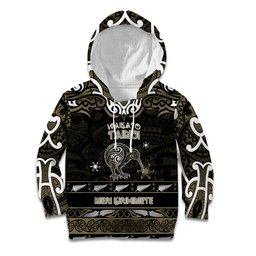 Personalised Waikato Tainui Aotearoa Meri Kirihimete Kid Hoodie Maori Kiwi Bird Silver Fern Koru Pattern