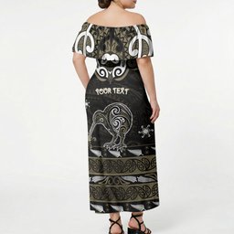 Personalised Waikato Tainui Aotearoa Meri Kirihimete Off Shoulder Maxi Dress Maori Kiwi Bird Silver Fern Koru Pattern