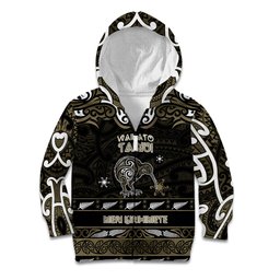 Personalised Waikato Tainui Aotearoa Meri Kirihimete Kid Hoodie Maori Kiwi Bird Silver Fern Koru Pattern