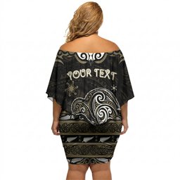 Personalised Waikato Tainui Aotearoa Meri Kirihimete Off Shoulder Short Dress Maori Kiwi Bird Silver Fern Koru Pattern