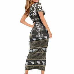Personalised Waikato Tainui Aotearoa Meri Kirihimete Short Sleeve Bodycon Dress Maori Kiwi Bird Silver Fern Koru Pattern