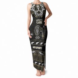 Personalised Waikato Tainui Aotearoa Meri Kirihimete Tank Maxi Dress Maori Kiwi Bird Silver Fern Koru Pattern