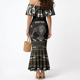 Personalised Waikato Tainui Aotearoa Meri Kirihimete Mermaid Dress Maori Kiwi Bird Silver Fern Koru Pattern
