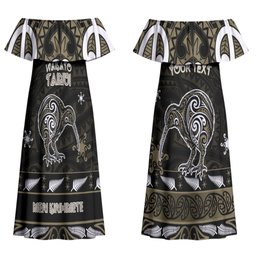 Personalised Waikato Tainui Aotearoa Meri Kirihimete Couples Matching Off Shoulder Maxi Dress and Long Sleeve Button Shirt Maori Kiwi Bird Silver Fern Koru Pattern