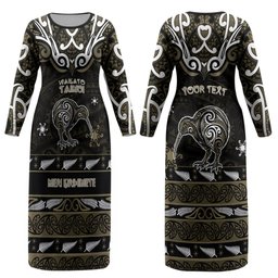 Personalised Waikato Tainui Aotearoa Meri Kirihimete Couples Matching Long Sleeve Bodycon Dress and Long Sleeve Button Shirt Maori Kiwi Bird Silver Fern Koru Pattern
