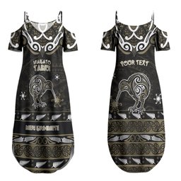 Personalised Waikato Tainui Aotearoa Meri Kirihimete Couples Matching Summer Maxi Dress and Long Sleeve Button Shirt Maori Kiwi Bird Silver Fern Koru Pattern