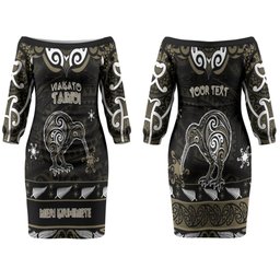 Personalised Waikato Tainui Aotearoa Meri Kirihimete Family Matching Off The Shoulder Long Sleeve Dress and Hawaiian Shirt Maori Kiwi Bird Silver Fern Koru Pattern