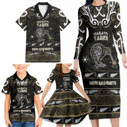 Personalised Waikato Tainui Aotearoa Meri Kirihimete Family Matching Long Sleeve Bodycon Dress and Hawaiian Shirt Maori Kiwi Bird Silver Fern Koru Pattern