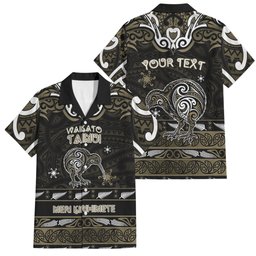 Personalised Waikato Tainui Aotearoa Meri Kirihimete Family Matching Long Sleeve Bodycon Dress and Hawaiian Shirt Maori Kiwi Bird Silver Fern Koru Pattern
