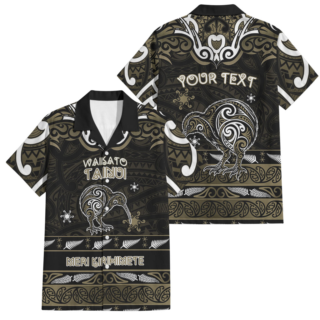 Personalised Waikato Tainui Aotearoa Meri Kirihimete Family Matching Puletasi and Hawaiian Shirt Maori Kiwi Bird Silver Fern Koru Pattern