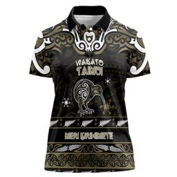 Personalised Waikato Tainui Aotearoa Meri Kirihimete Women Polo Shirt Maori Kiwi Bird Silver Fern Koru Pattern