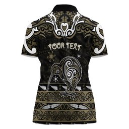 Personalised Waikato Tainui Aotearoa Meri Kirihimete Women Polo Shirt Maori Kiwi Bird Silver Fern Koru Pattern