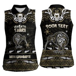 Personalised Waikato Tainui Aotearoa Meri Kirihimete Women Sleeveless Polo Shirt Maori Kiwi Bird Silver Fern Koru Pattern