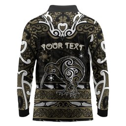 Personalised Waikato Tainui Aotearoa Meri Kirihimete Long Sleeve Polo Shirt Maori Kiwi Bird Silver Fern Koru Pattern