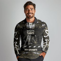 Personalised Waikato Tainui Aotearoa Meri Kirihimete Long Sleeve Polo Shirt Maori Kiwi Bird Silver Fern Koru Pattern