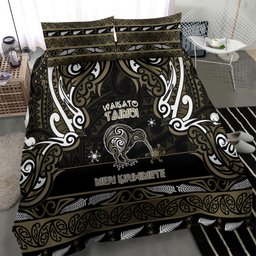 Waikato Tainui Aotearoa Meri Kirihimete Bedding Set Maori Kiwi Bird Silver Fern Koru Pattern