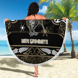 Waikato Tainui Aotearoa Meri Kirihimete Beach Blanket Maori Kiwi Bird Silver Fern Koru Pattern