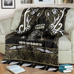 Waikato Tainui Aotearoa Meri Kirihimete Blanket Maori Kiwi Bird Silver Fern Koru Pattern