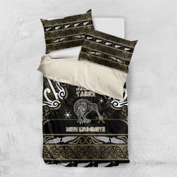 Waikato Tainui Aotearoa Meri Kirihimete Bedding Set Maori Kiwi Bird Silver Fern Koru Pattern