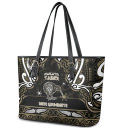 Waikato Tainui Aotearoa Meri Kirihimete Leather Tote Bag Maori Kiwi Bird Silver Fern Koru Pattern