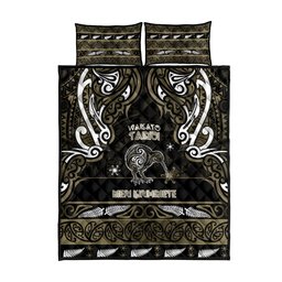 Waikato Tainui Aotearoa Meri Kirihimete Quilt Bed Set Maori Kiwi Bird Silver Fern Koru Pattern