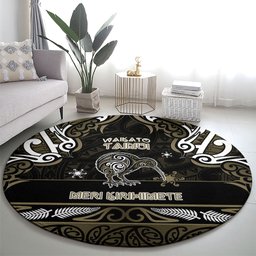 Waikato Tainui Aotearoa Meri Kirihimete Round Carpet Maori Kiwi Bird Silver Fern Koru Pattern