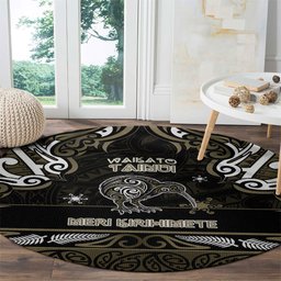 Waikato Tainui Aotearoa Meri Kirihimete Round Carpet Maori Kiwi Bird Silver Fern Koru Pattern