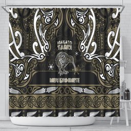 Waikato Tainui Aotearoa Meri Kirihimete Shower Curtain Maori Kiwi Bird Silver Fern Koru Pattern