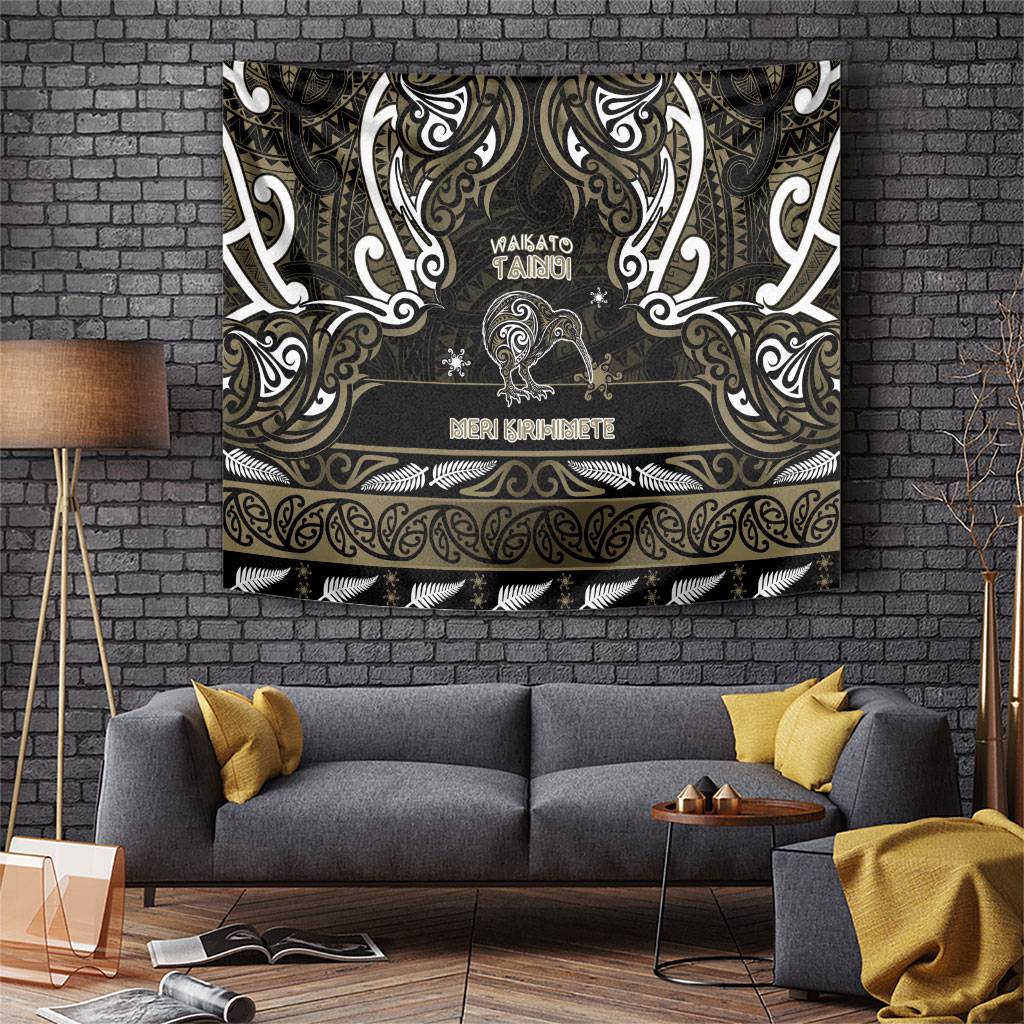 Waikato Tainui Aotearoa Meri Kirihimete Tapestry Maori Kiwi Bird Silver Fern Koru Pattern