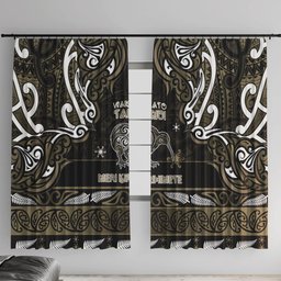 Waikato Tainui Aotearoa Meri Kirihimete Window Curtain Maori Kiwi Bird Silver Fern Koru Pattern