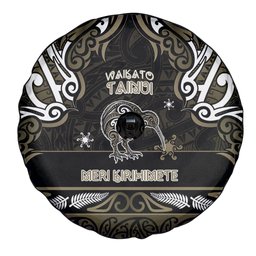 Waikato Tainui Aotearoa Meri Kirihimete Spare Tire Cover Maori Kiwi Bird Silver Fern Koru Pattern