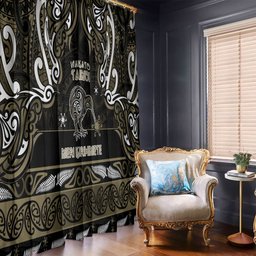 Waikato Tainui Aotearoa Meri Kirihimete Window Curtain Maori Kiwi Bird Silver Fern Koru Pattern
