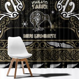 Waikato Tainui Aotearoa Meri Kirihimete Window Curtain Maori Kiwi Bird Silver Fern Koru Pattern