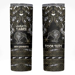 Personalised Waikato Tainui Aotearoa Meri Kirihimete Skinny Tumbler Maori Kiwi Bird Silver Fern Koru Pattern